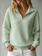 Nanette | Womens Quarter Zip Sweater Waffle Knit Longline Pullover Sweatshirt