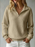 Nanette | Womens Quarter Zip Sweater Waffle Knit Longline Pullover Sweatshirt