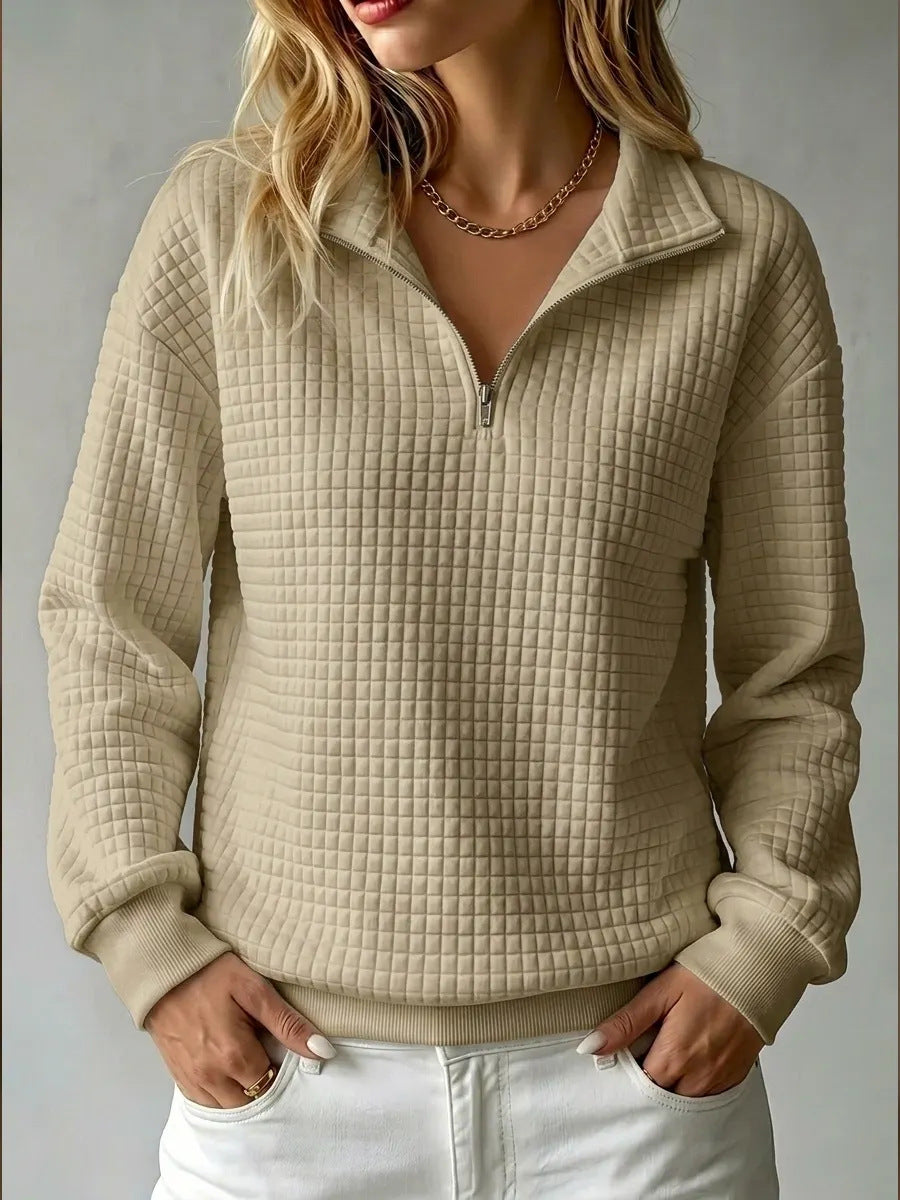 Nanette | Womens Quarter Zip Sweater Waffle Knit Longline Pullover Sweatshirt
