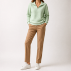 Nanette | Womens Quarter Zip Sweater Waffle Knit Longline Pullover Sweatshirt, Light Green