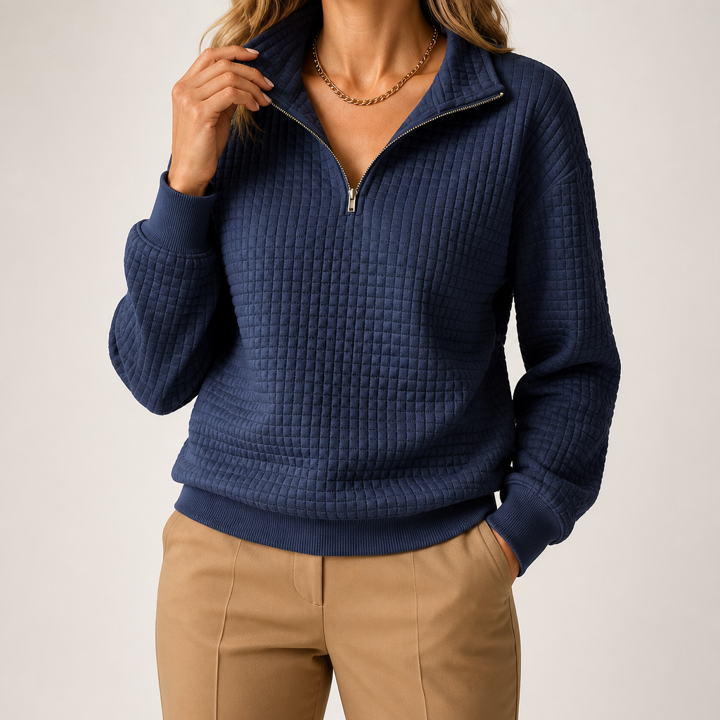 Nanette | Womens Quarter Zip Sweater Waffle Knit Longline Pullover Sweatshirt, Navy