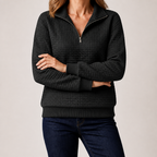 Nanette | Womens Quarter Zip Sweater Waffle Knit Longline Pullover Sweatshirt, Black