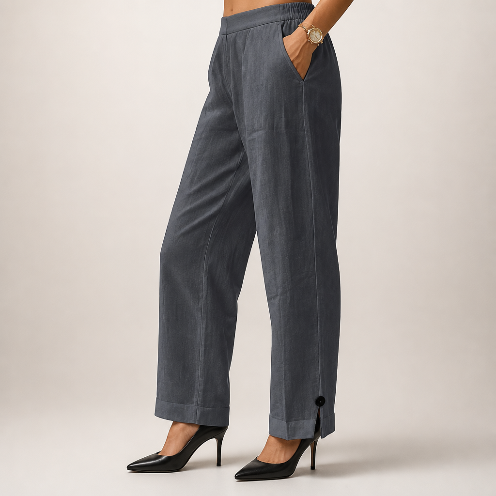 Naomi | Womens Cotton Linen Elastic Waist Pull On Cropped Pants, Grey