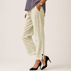 Naomi | Womens Cotton Linen Elastic Waist Pull On Cropped Pants, Apricot