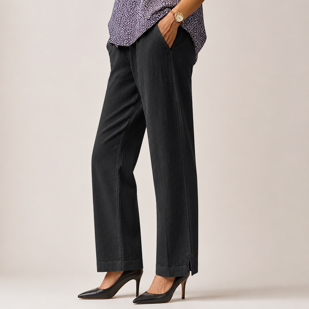 Naomi | Womens Cotton Linen Elastic Waist Pull On Cropped Pants, Black