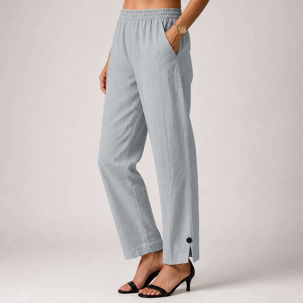 Naomi | Womens Cotton Linen Elastic Waist Pull On Cropped Pants, Light Grey