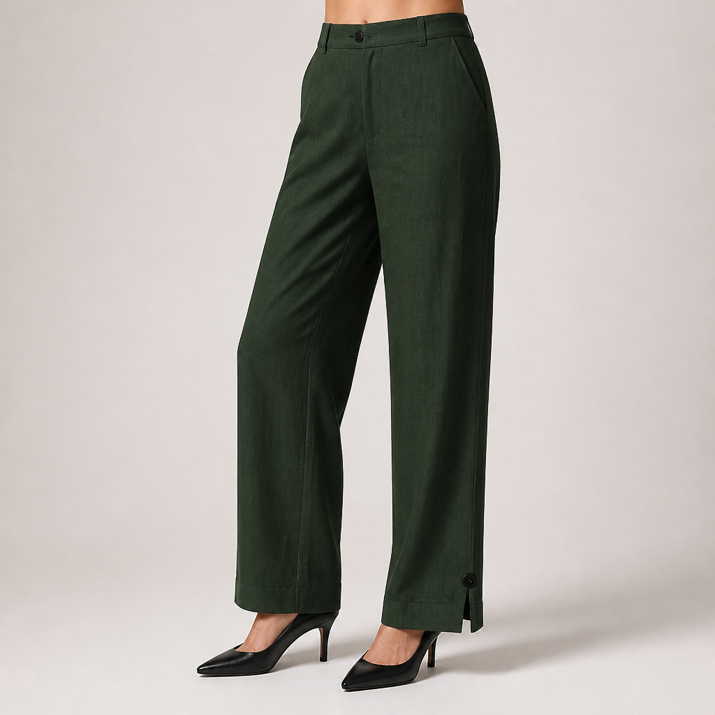 Naomi | Womens Cotton Linen Elastic Waist Pull On Cropped Pants, Olive Green