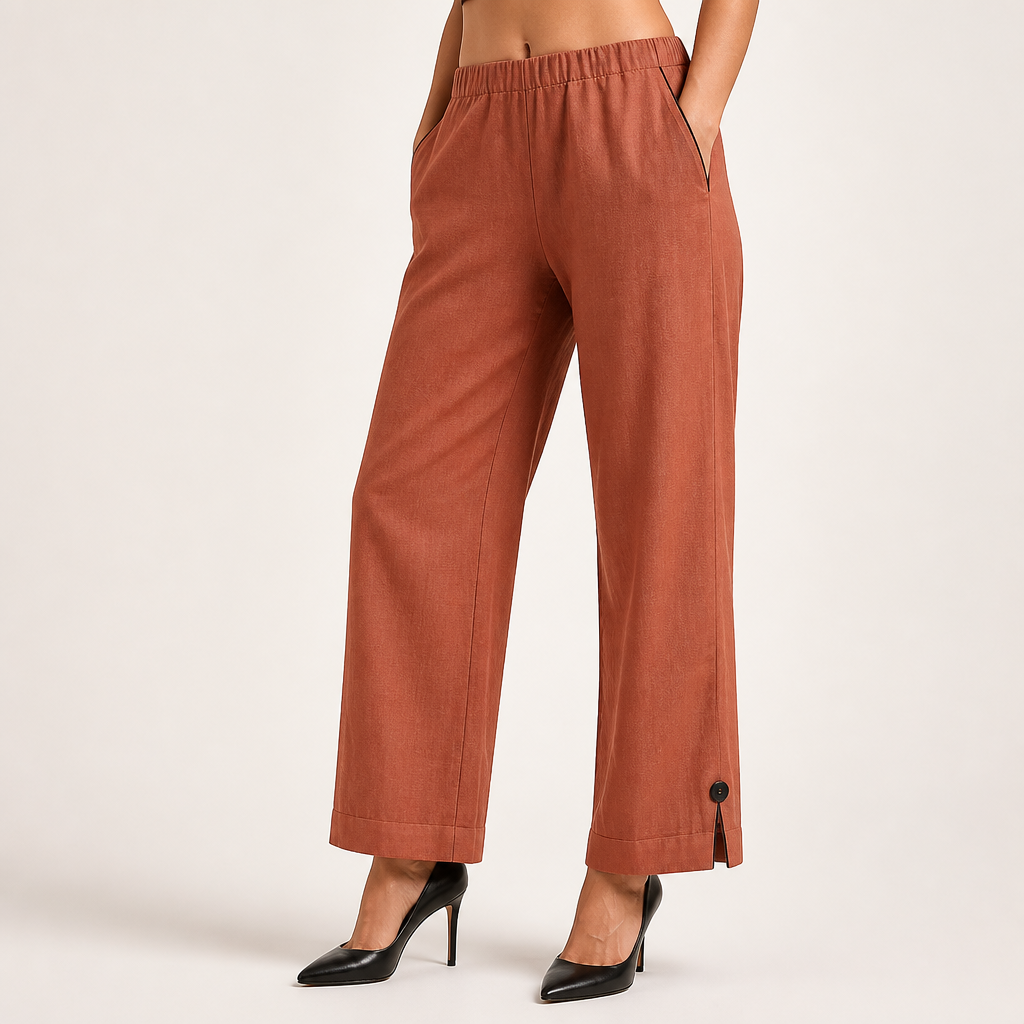 Naomi | Womens Cotton Linen Elastic Waist Pull On Cropped Pants, Orange