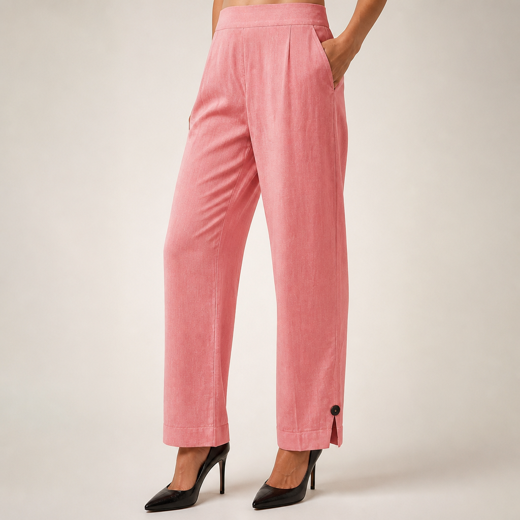 Naomi | Womens Cotton Linen Elastic Waist Pull On Cropped Pants, Pink