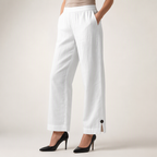 Naomi | Womens Cotton Linen Elastic Waist Pull On Cropped Pants, White