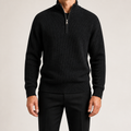 Nate | Mens Half Zip Sweater Knit Wool Long Sleeve Pullover, Black