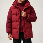 Neil | Mens Puffer Coat Hooded Quilted Padded Warm Winter Jacket, Red