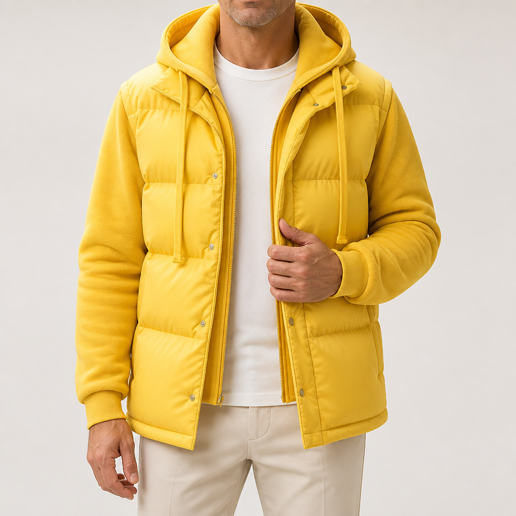 Neil | Mens Puffer Coat Hooded Quilted Padded Warm Winter Jacket, Yellow