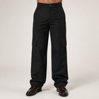 Nero | Mens Cargo Trousers Work Multi Pocket Straight Leg Trousers, Black