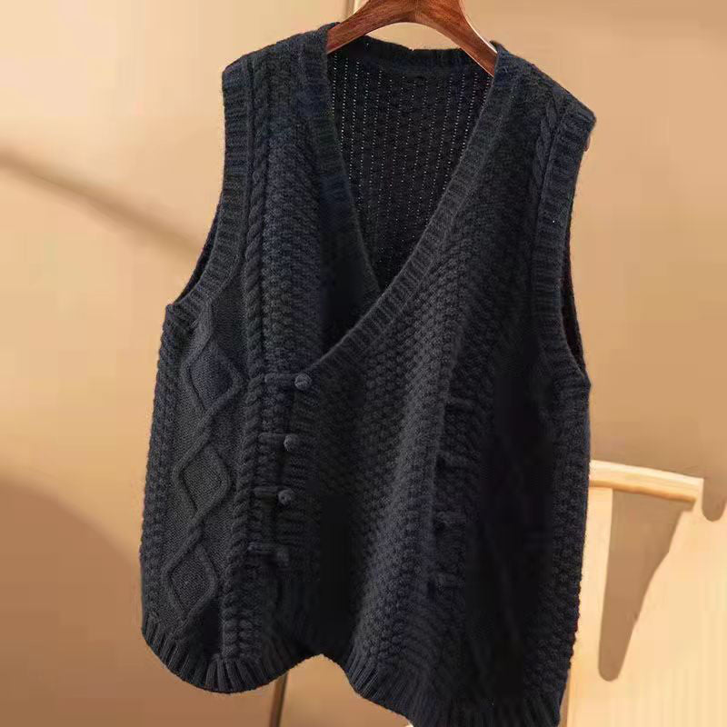 Neve | Womens V Neck Button Knit Sweater Vest - 4