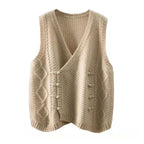 Neve | Womens V Neck Button Knit Sweater Vest - 5