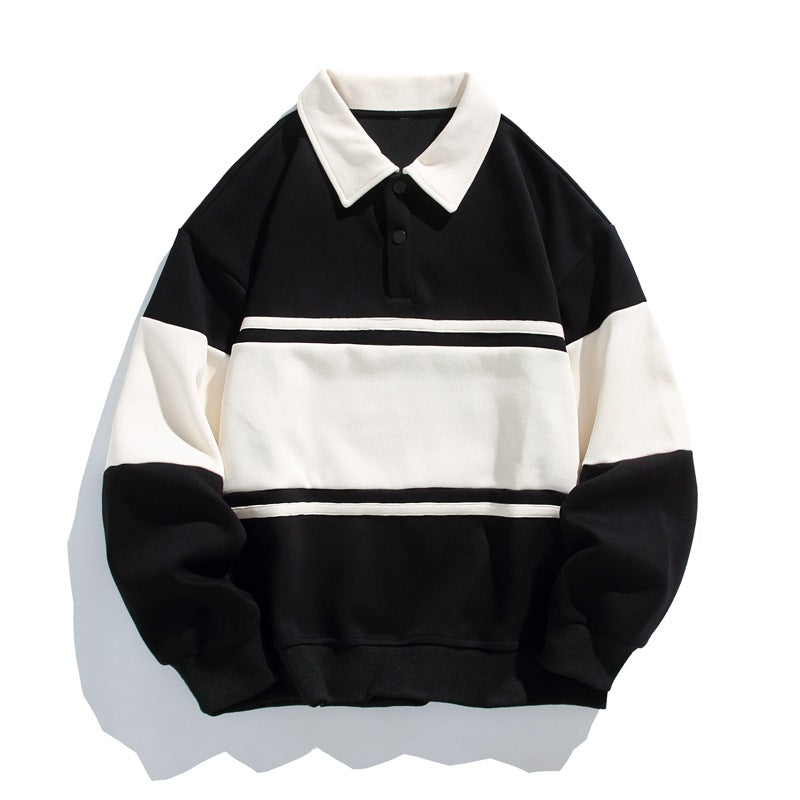 Nicholas | Mens Striped Double Zip Sweatshirt Pique Turn Down Collar Jacket
