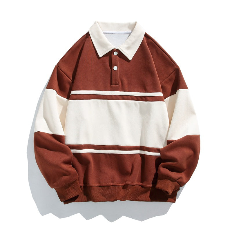 Nicholas | Mens Striped Double Zip Sweatshirt Pique Turn Down Collar Jacket