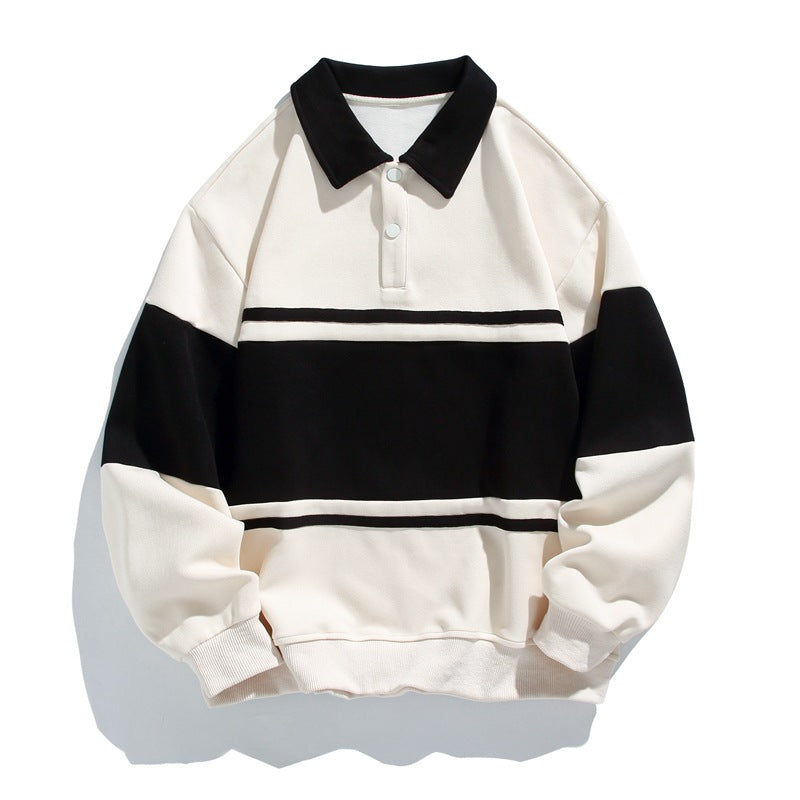Nicholas | Mens Striped Double Zip Sweatshirt Pique Turn Down Collar Jacket