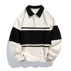 Nicholas | Mens Striped Double Zip Sweatshirt Pique Turn Down Collar Jacket