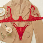 Noor | Womens Plus Size Lace Lingerie Bra Thong Set - Red