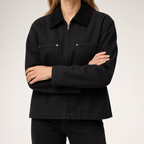 Nora | Womens Cropped Corduroy Collar Zip Work Jacket, Black