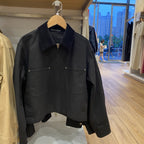 Nora | Womens Cropped Corduroy Collar Zip Work Jacket - Black