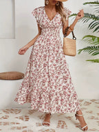 Noreen | Womens Floral Wedding Guest V Neck A Line Maxi Summer Dress