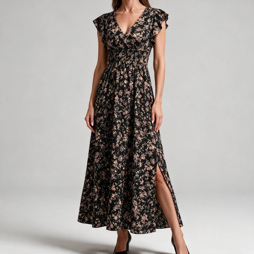 Noreen | Womens Floral Wedding Guest V Neck A Line Maxi Summer Dress