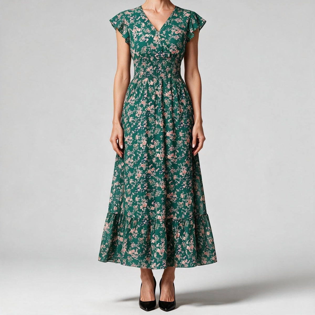 Noreen | Womens Floral Wedding Guest V Neck A Line Maxi Summer Dress