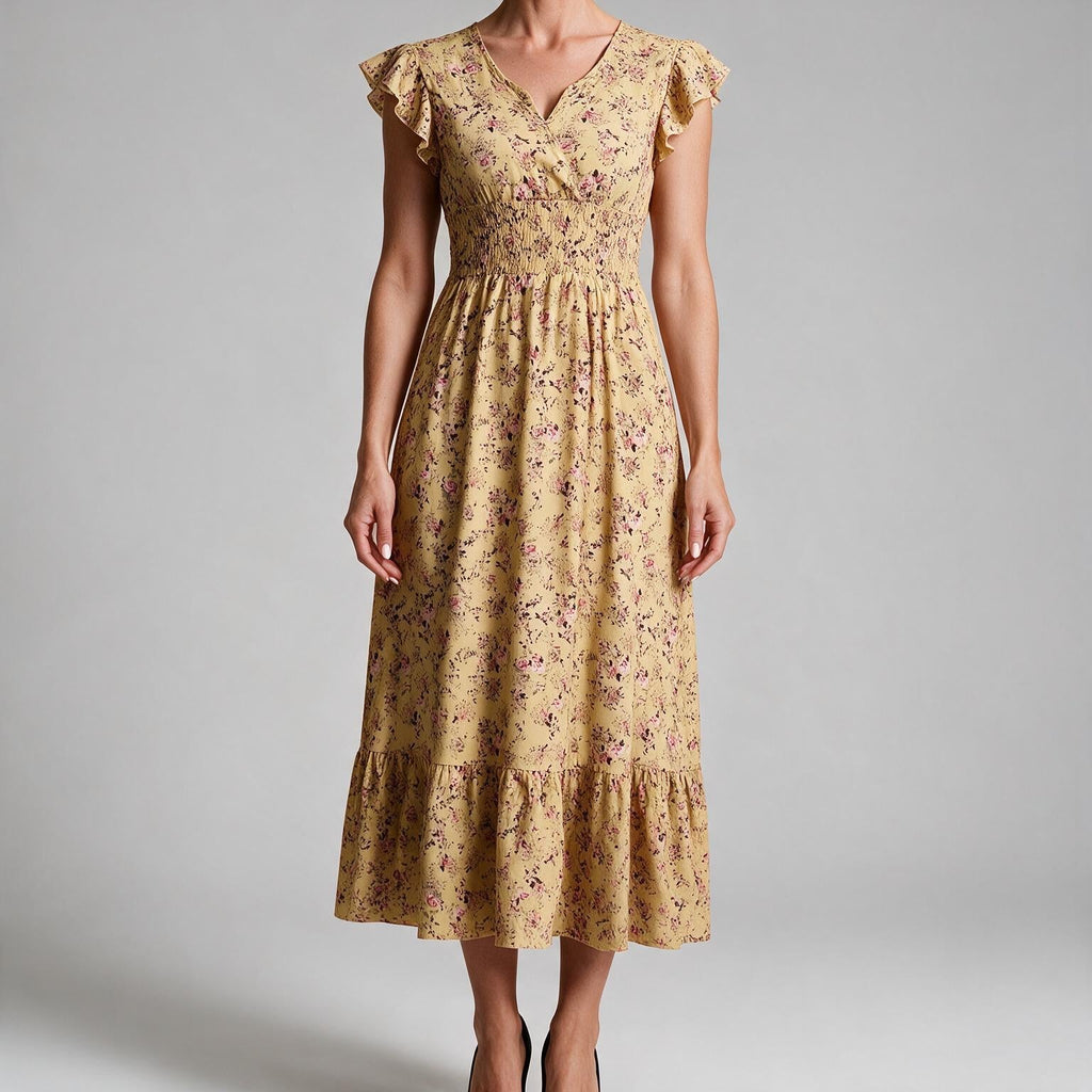 Noreen | Womens Floral Wedding Guest V Neck A Line Maxi Summer Dress