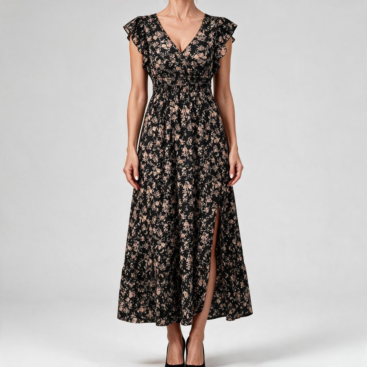 Noreen | Womens Floral Wedding Guest V Neck A Line Maxi Summer Dress