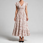 Noreen | Womens Floral Wedding Guest V Neck A Line Maxi Summer Dress