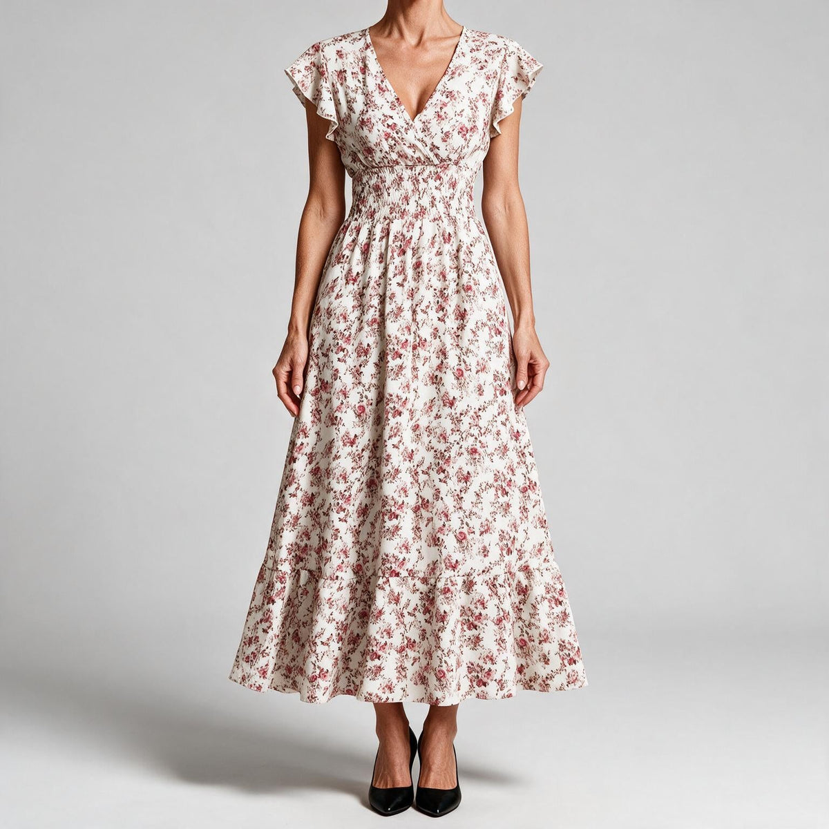 Noreen | Womens Floral Wedding Guest V Neck A Line Maxi Summer Dress