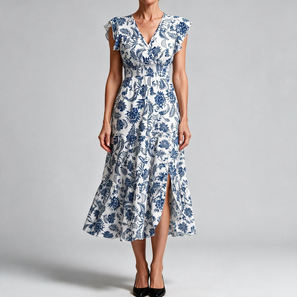 Noreen | Womens Floral Wedding Guest V Neck A Line Maxi Summer Dress