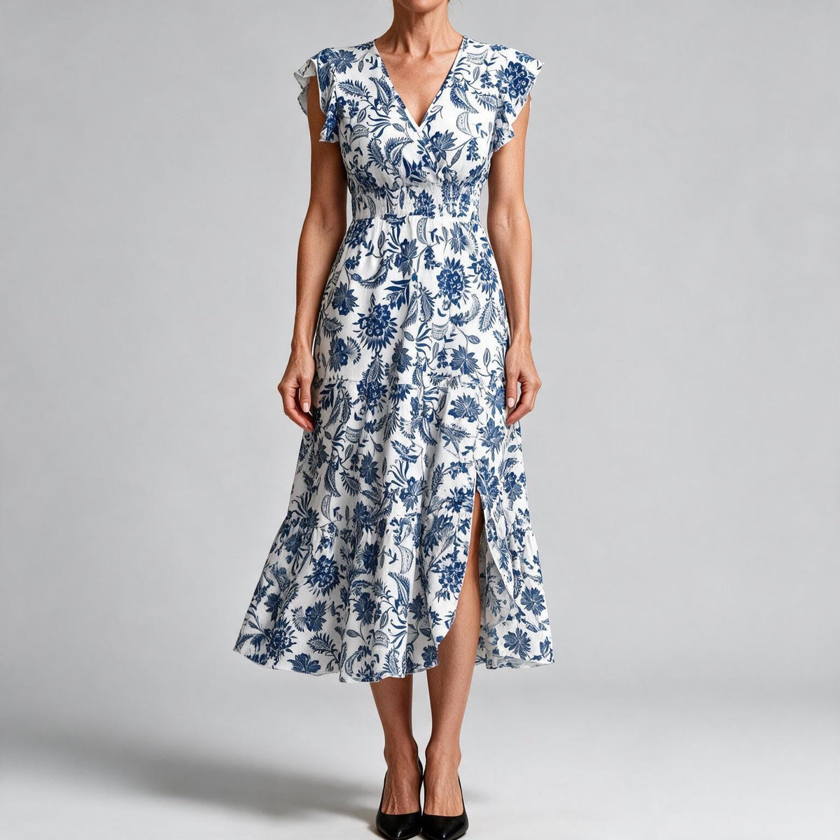 Noreen | Womens Floral Wedding Guest V Neck A Line Maxi Summer Dress