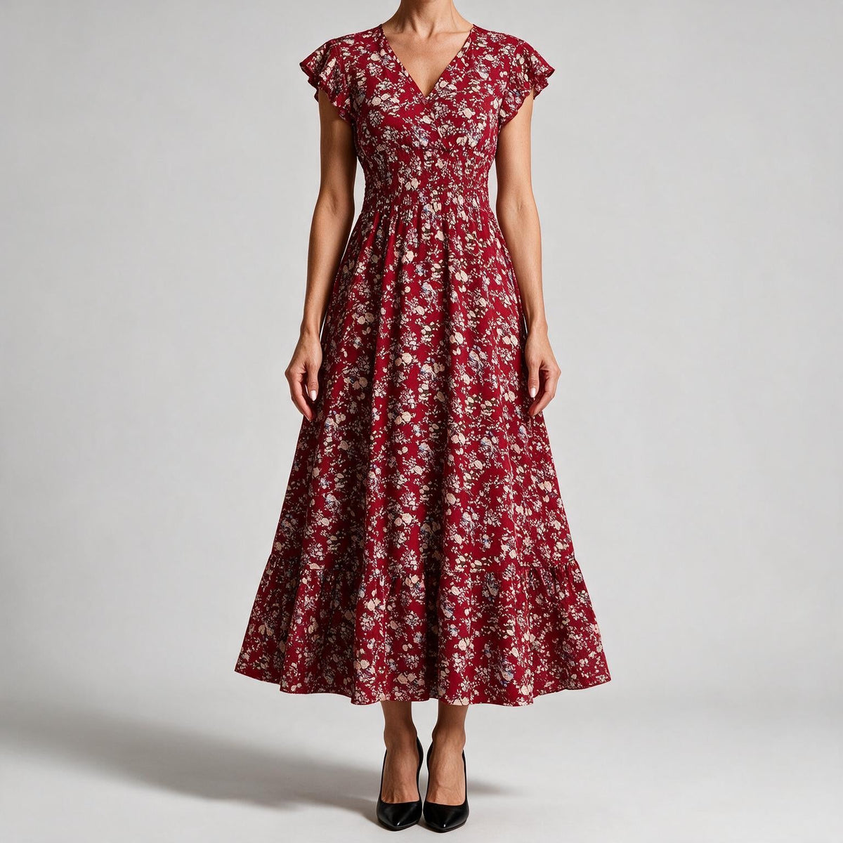 Noreen | Womens Floral Wedding Guest V Neck A Line Maxi Summer Dress