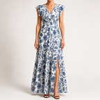 Noreen | Womens Floral Wedding Guest V Neck A Line Maxi Summer Dress, Blue