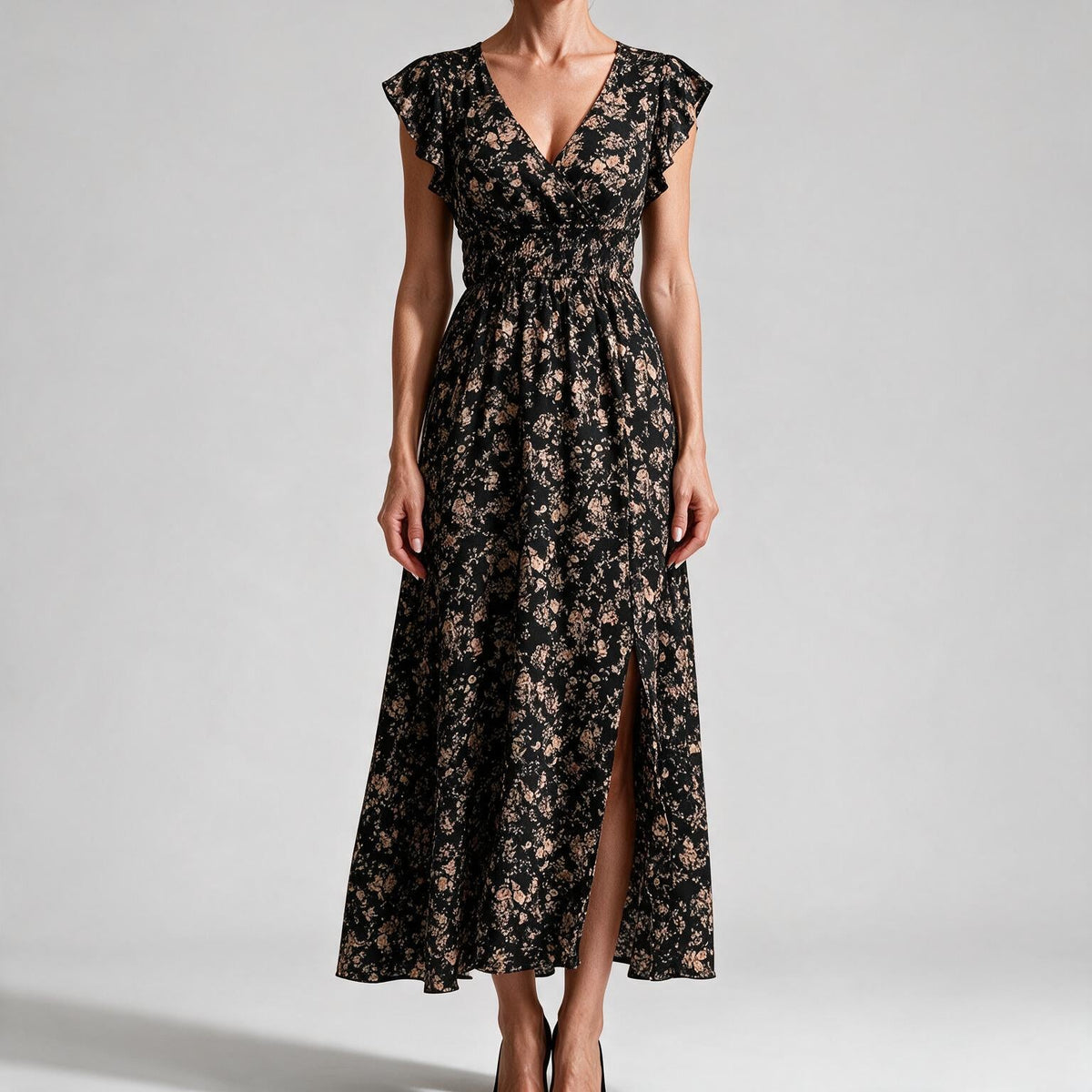 Noreen | Womens Floral Wedding Guest V Neck A Line Maxi Summer Dress