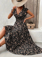 Noreen | Womens Floral Wedding Guest V Neck A Line Maxi Summer Dress
