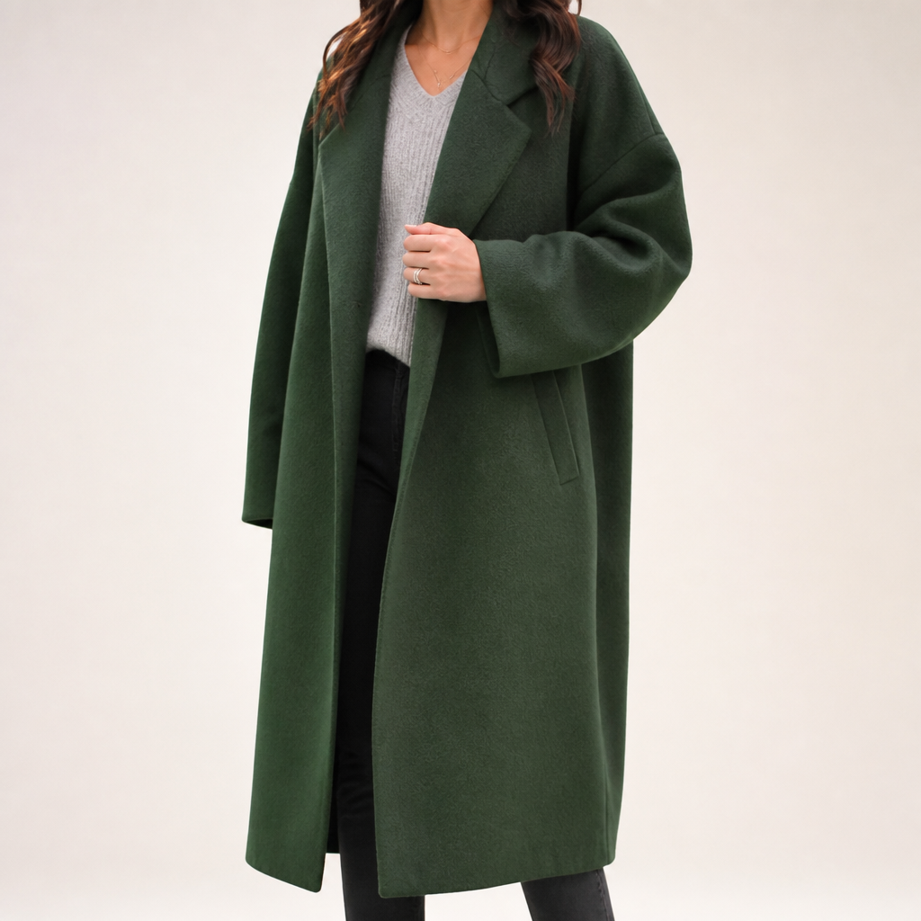 Oakley | Womens Longline Wool Blend Winter Long Coat, Dark Green