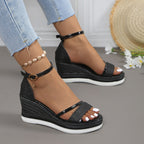 Oceane | Womens Platform Wedge Fish Mouth Black Sandals - 3