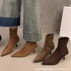 Odalys | Womens Pointed Toe Kitten Heel Suede Ankle Boots - 1