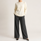 Odette | Womens Loose Round Neck Knitted Jumper Pullover Sweater, Off White
