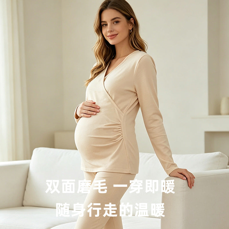 Odette | Womens Maternity Nursing Cotton Long Sleeve Loungewear Set - 2