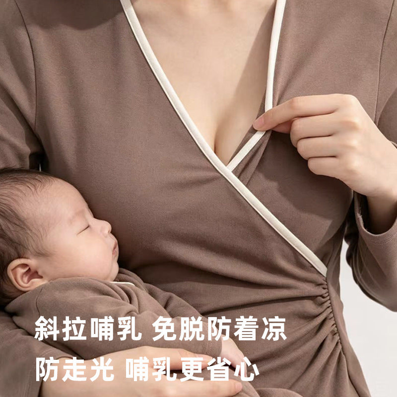 Odette | Womens Maternity Nursing Cotton Long Sleeve Loungewear Set - 3
