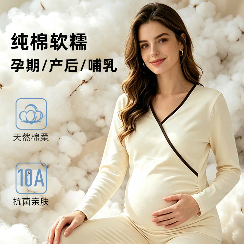 Odette | Womens Maternity Nursing Cotton Long Sleeve Loungewear Set - 4