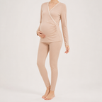 Odette | Womens Maternity Nursing Cotton Long Sleeve Loungewear Set, Nude