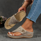 Odile | Womens Studded Toe Post Wedge Flip Flop Sandals - 1
