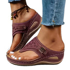 Odile | Womens Studded Toe Post Wedge Flip Flop Sandals - 5